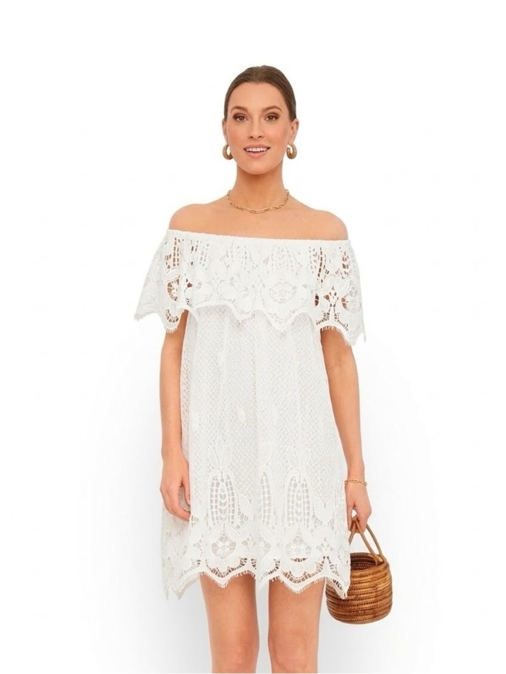Tuckernuck White Lace Avalon Mini Off The Shoulder Dress Bridal Preppy XS